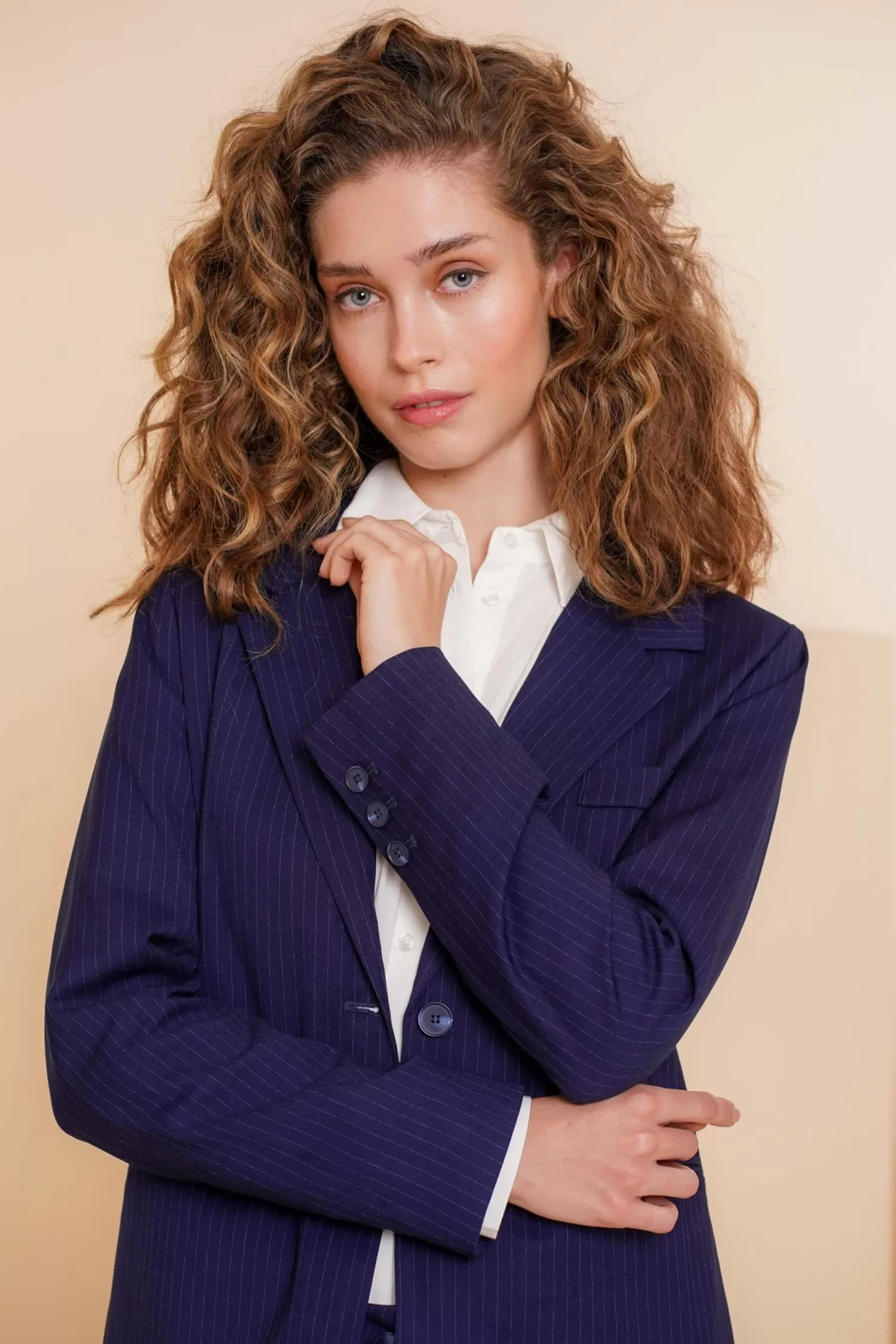 Geisha Fashion Jasjes & Blazers*Geisha Dames Blazer Met Pinstripe 45525-10 indigo