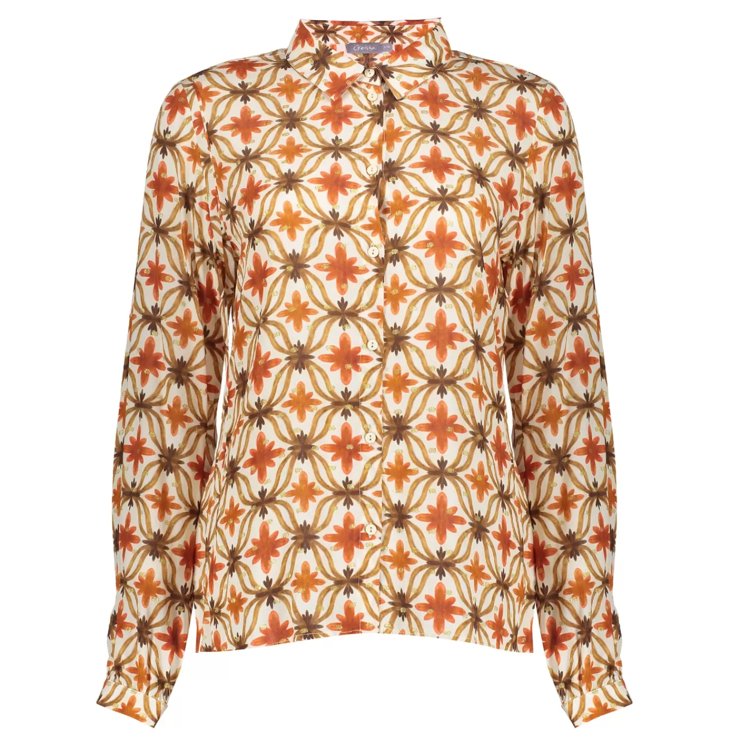 Geisha Fashion Blouses*Geisha Dames Blouse Met Bloemenprint En Lurex 43697-20 off-white