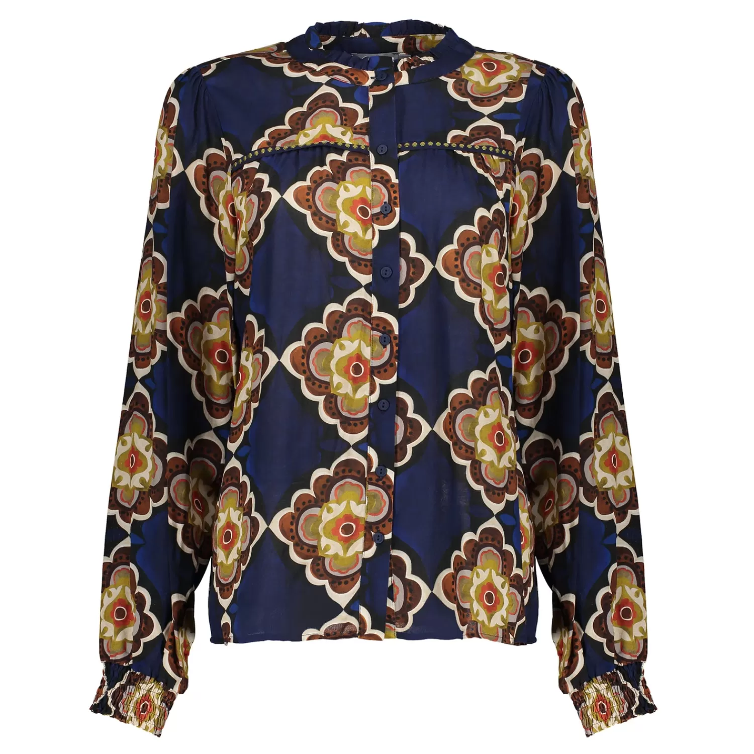 Geisha Fashion Blouses*Geisha Dames Blouse Met Print 43683-20 blue