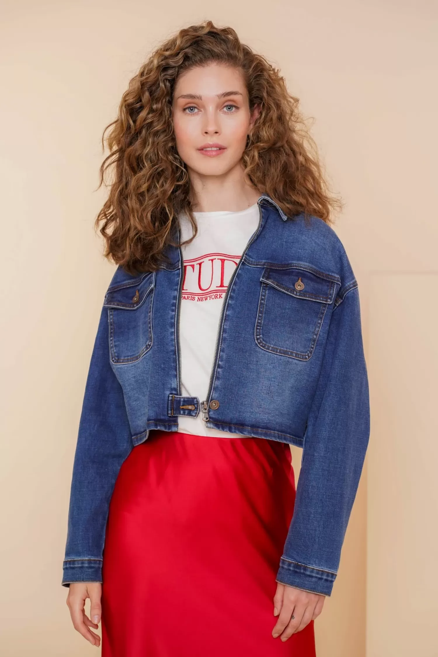 Geisha Fashion Denim | Jasjes & Blazers*Geisha Dames Cropped Spijkerjasje 45511-10 blue denim stonewash