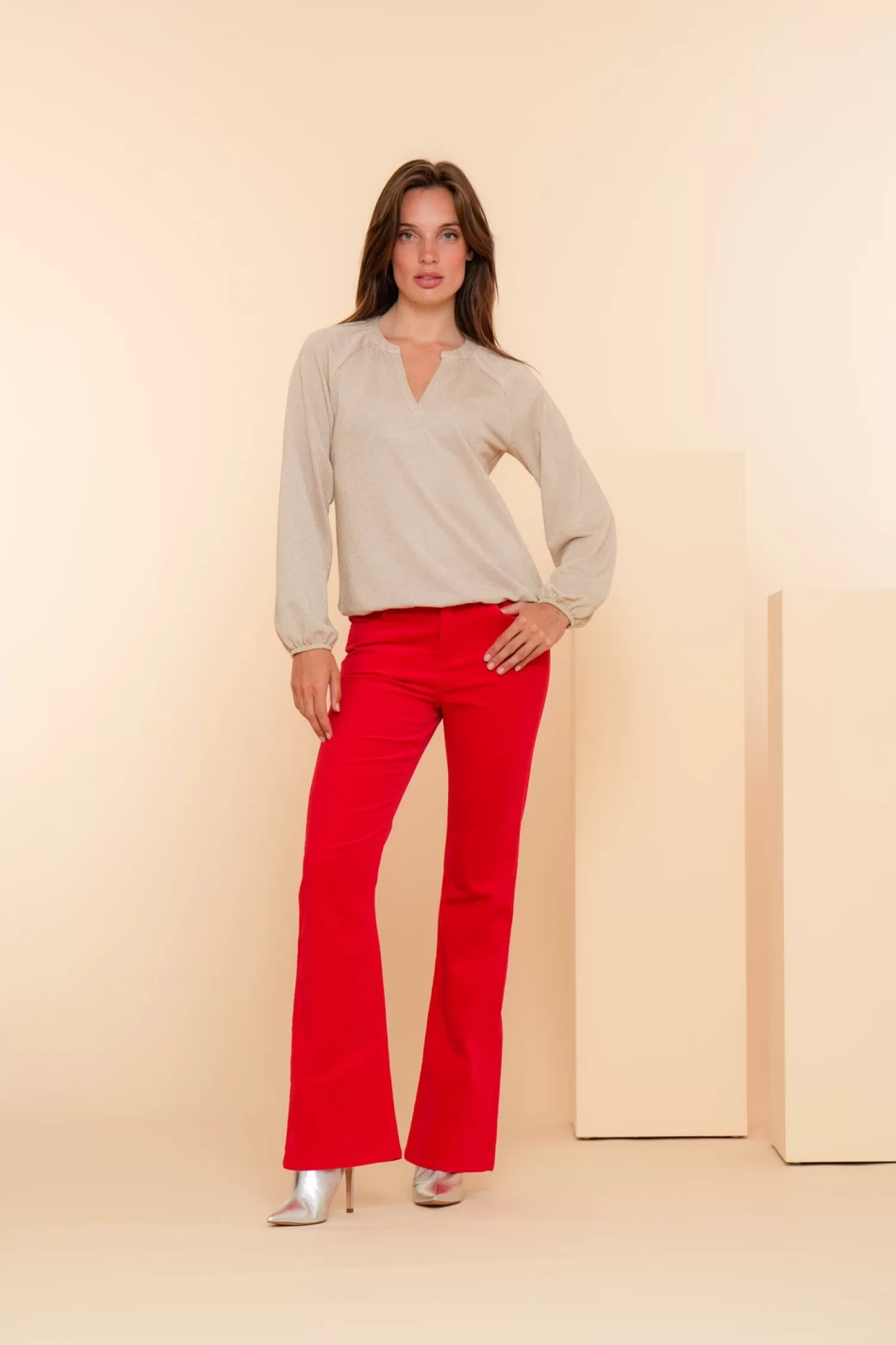 Geisha Fashion Broeken | Denim*Geisha Dames Flare Jeans Met Stretch 41529-10 rood