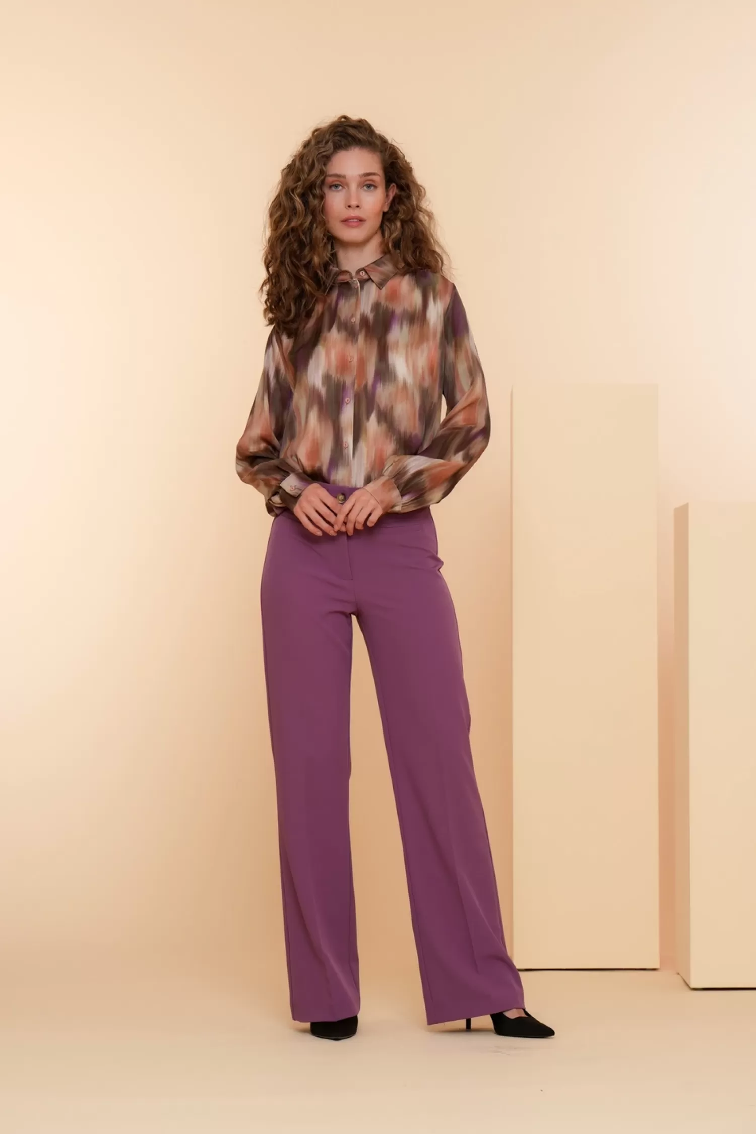 Geisha Fashion Broeken*Geisha Dames Geweven Wide Leg Pantalon 41638-32 mauve