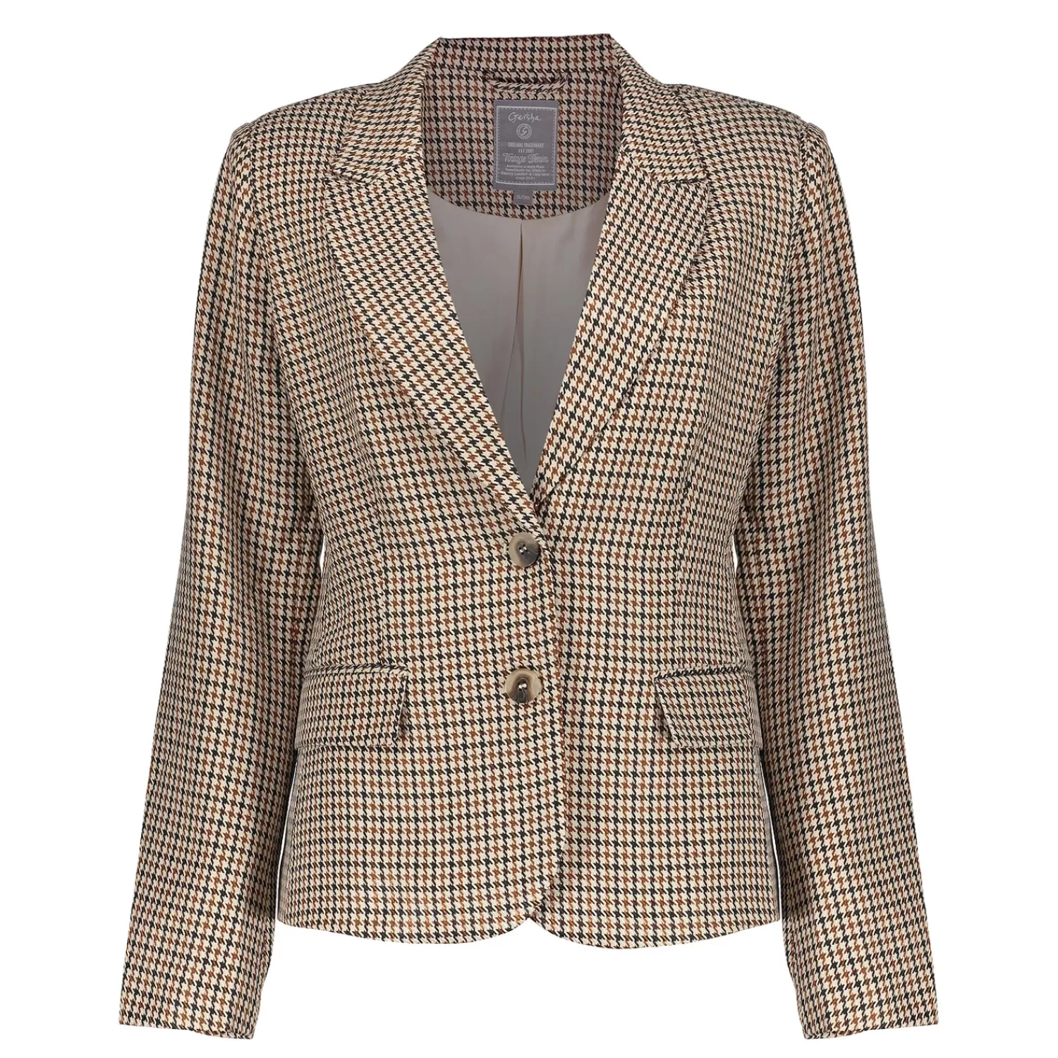 Geisha Fashion Denim | Jasjes & Blazers*Geisha Dames Korte Blazer Met Checkered Print 45523-10 sand