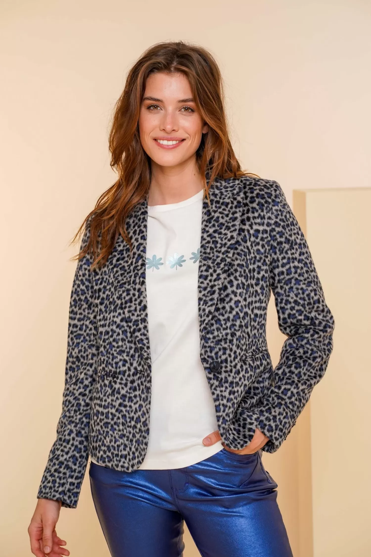 Geisha Fashion Jasjes & Blazers*Geisha Dames Leopard Blazer 45509-10 grijs