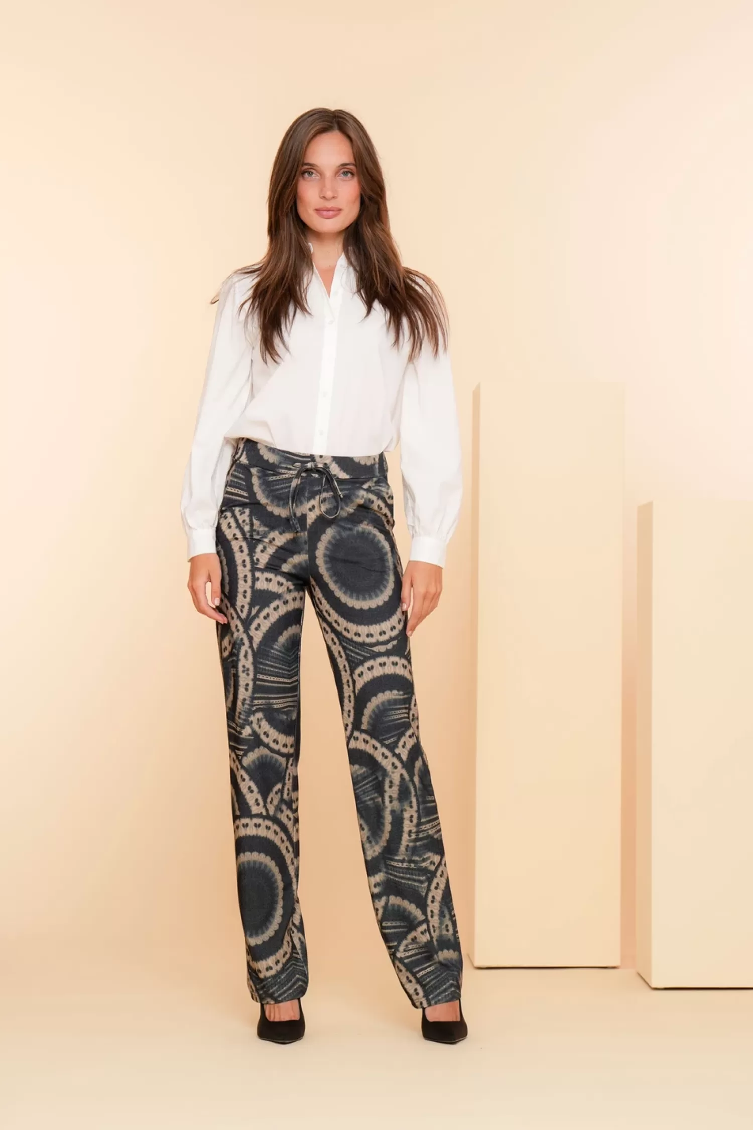 Geisha Fashion Broeken*Geisha Dames Pantalon Met Mandela Print 41660-20 navy