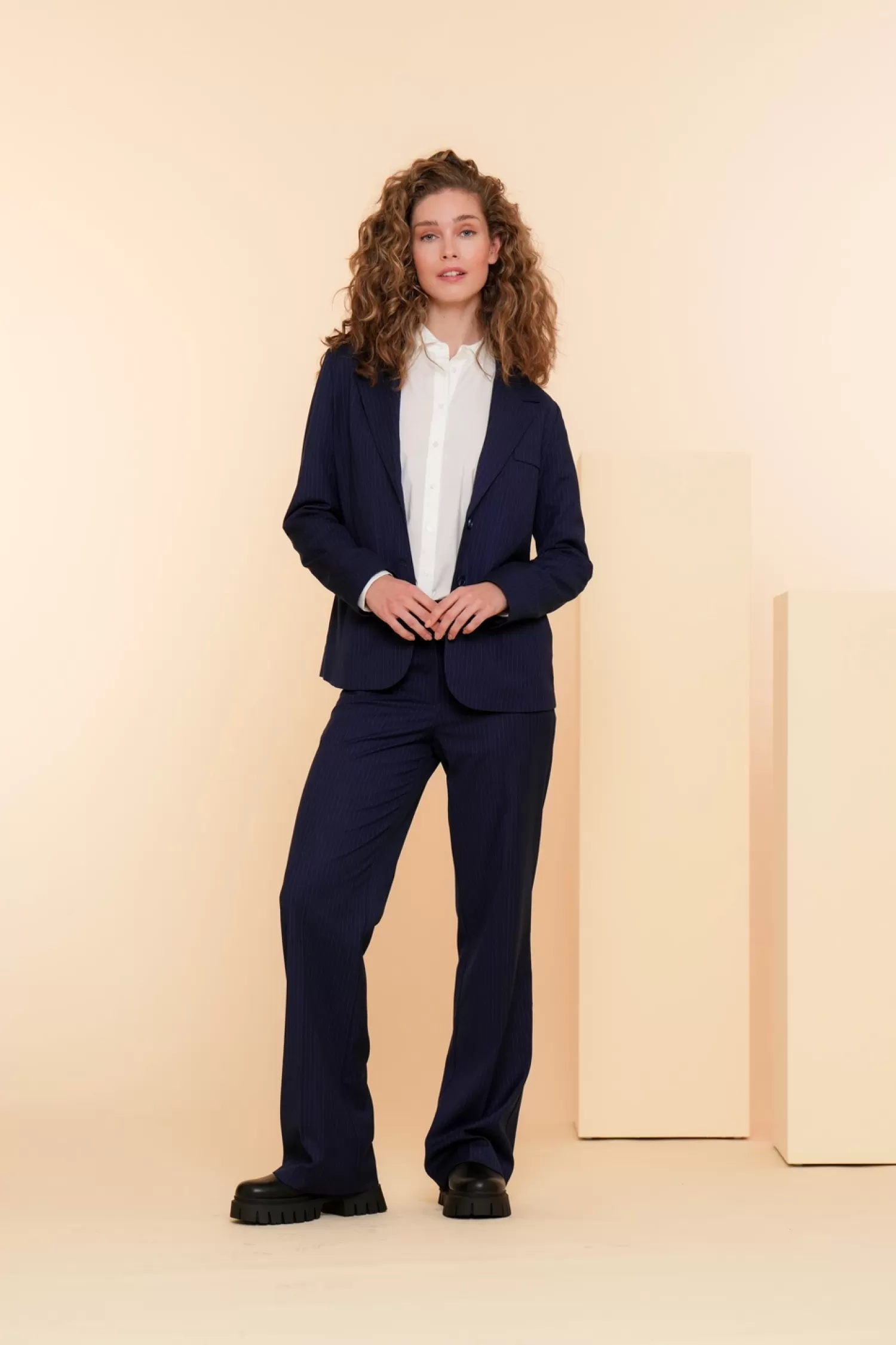 Geisha Fashion Broeken | Denim*Geisha Dames Pantalon Met Pinstripe 41543-10 indigo