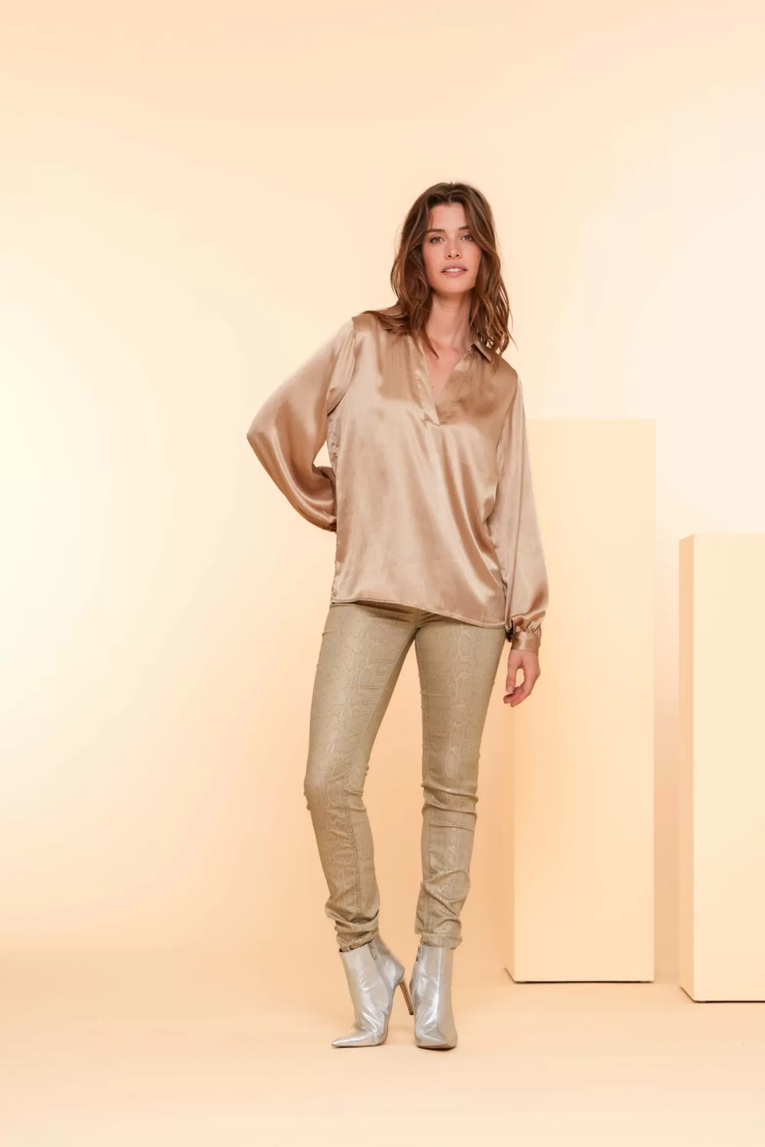 Geisha Fashion Broeken | Denim*Geisha Dames Skinny Jeans Met Slangenprint 41538-10 gold