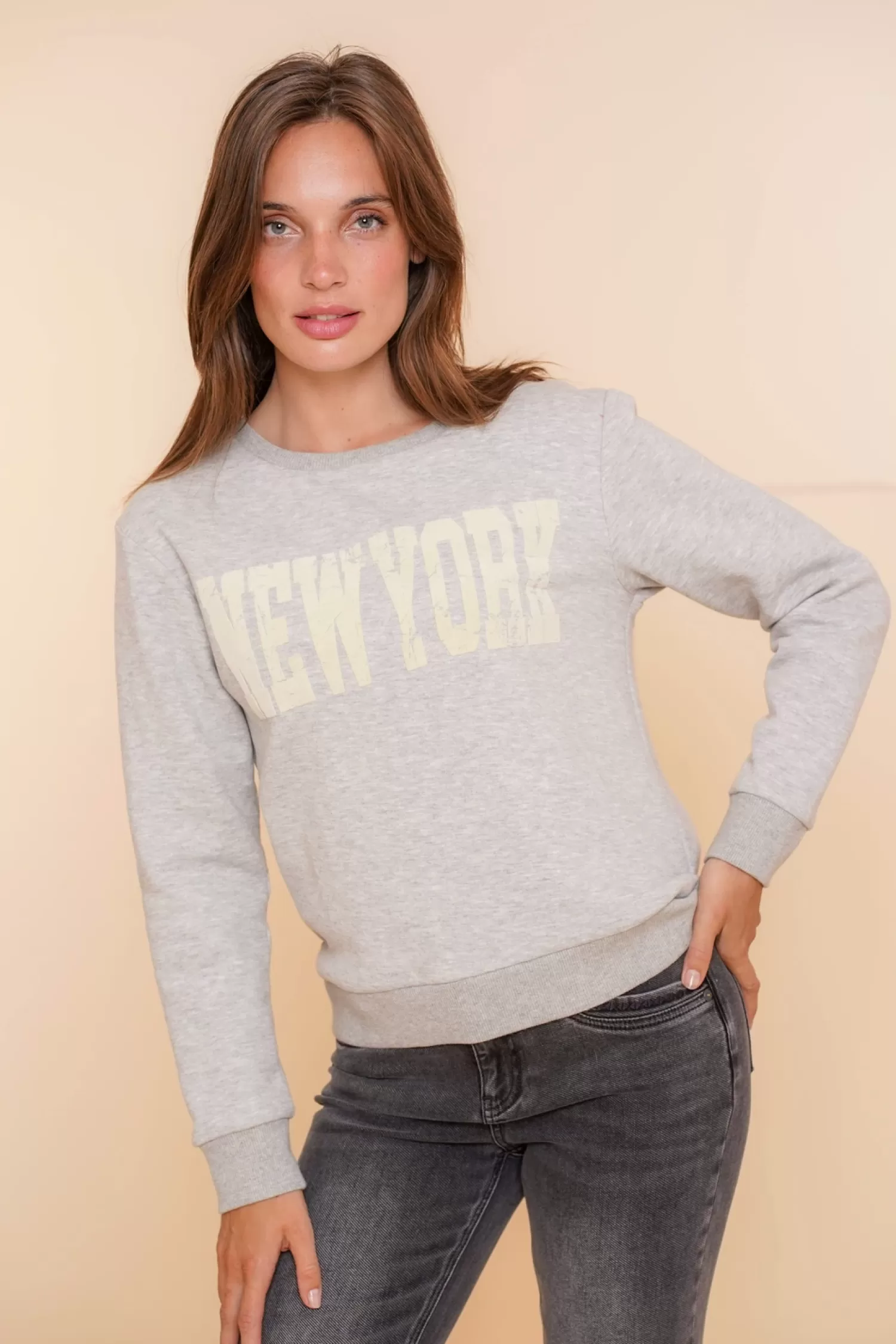 Geisha Fashion Truien & Vesten*Geisha Dames Sweater New York 42609-41 grey melange