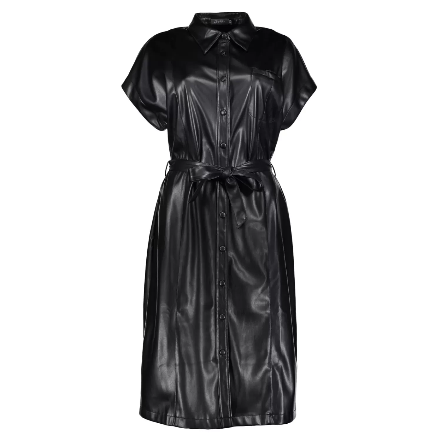 Geisha Fashion Jurken & Jumpsuits*Geisha Dames Vegan Leather Look Shirtdress 47503-10 zwart